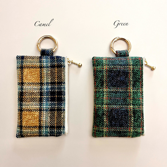とろけるコットンツイード タータンチェックのポシェット ウールライク　スマホポシェット　スマホポーチ　スマホショルダー 18枚目の画像
