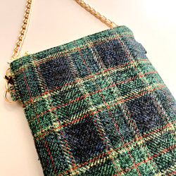 とろけるコットンツイード タータンチェックのポシェット ウールライク　スマホポシェット　スマホポーチ　スマホショルダー 13枚目の画像