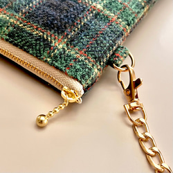 とろけるコットンツイード タータンチェックのポシェット ウールライク　スマホポシェット　スマホポーチ　スマホショルダー 16枚目の画像