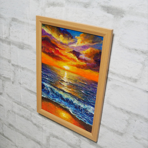 油絵 油彩 油彩画 絵 絵画 【水平線に沈む夕日】A4 絵画 HR 通販