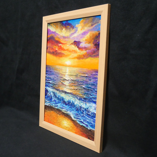 油絵 油彩 油彩画 絵 絵画【夕日に染まる海】A4 油絵 油彩 油彩画 絵 絵画 【水平線に沈む夕日】A4 絵画 HR 通販