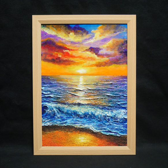 油絵 油彩 油彩画 絵 絵画 【水平線に沈む夕日】A4 油絵 油彩 油彩画 絵 絵画 【水平線に沈む夕日】A4 絵画 HR 通販