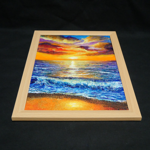 油絵 油彩 油彩画 絵 絵画 【水平線に沈む夕日】A4 油絵 油彩 油彩画 絵 絵画 【水平線に沈む夕日】A4 | HIROSHI1990