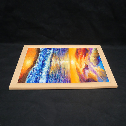 油絵 油彩 油彩画 絵 絵画 【水平線に沈む夕日】A4 絵画 HR 通販