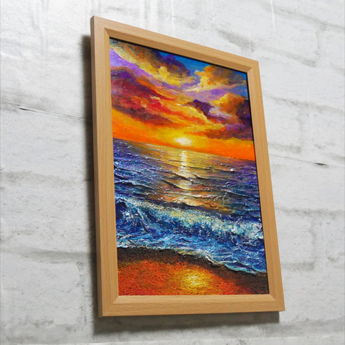 油絵 油彩 油彩画 絵 絵画 【水平線に沈む夕日】A4 絵画 HR 通販