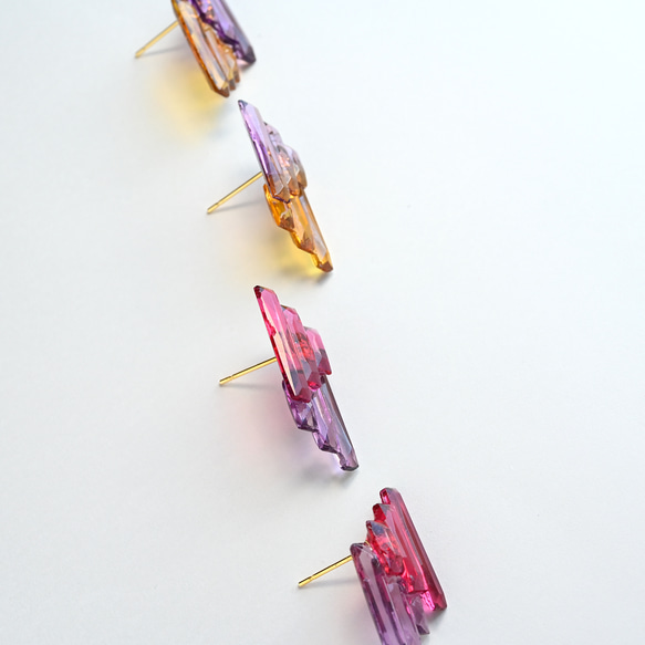 アール・デコヴィンテージガラスのピアス／イヤリング［レッド＆パープル］サージカルステンレス／チタン変更可能 10枚目の画像