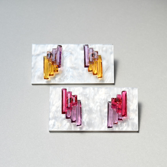 アール・デコヴィンテージガラスのピアス／イヤリング［レッド＆パープル］サージカルステンレス／チタン変更可能 8枚目の画像