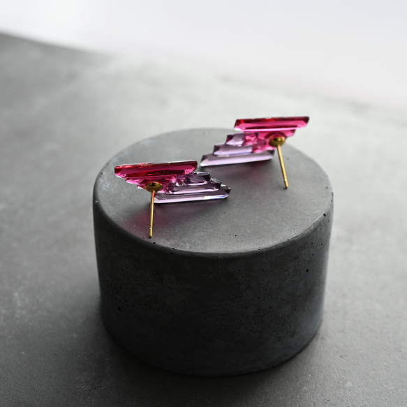 アール・デコヴィンテージガラスのピアス／イヤリング［レッド＆パープル］サージカルステンレス／チタン変更可能 5枚目の画像