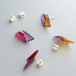 アール・デコヴィンテージガラスのピアス／イヤリング［レッド＆パープル］サージカルステンレス／チタン変更可能 14枚目の画像