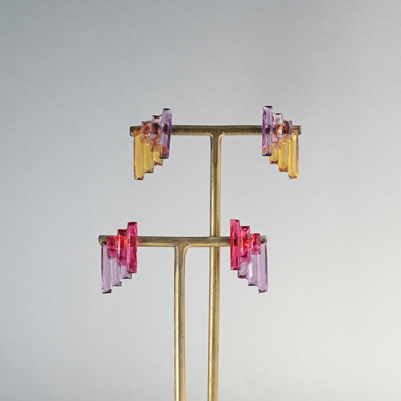 アール・デコヴィンテージガラスのピアス／イヤリング［レッド＆パープル］サージカルステンレス／チタン変更可能 6枚目の画像