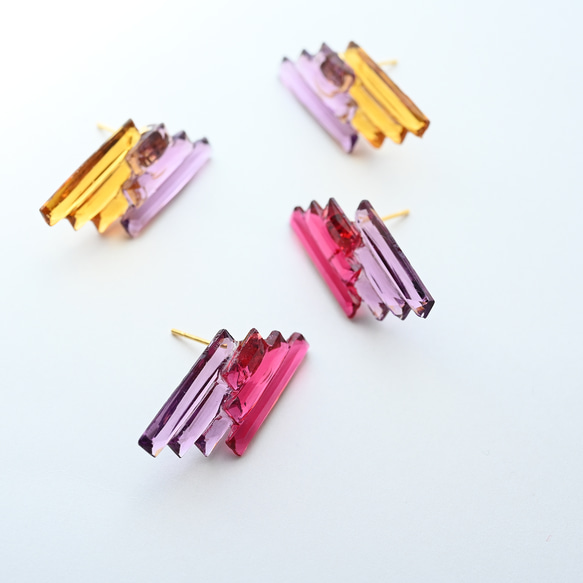 アール・デコヴィンテージガラスのピアス／イヤリング［レッド＆パープル］サージカルステンレス／チタン変更可能 7枚目の画像