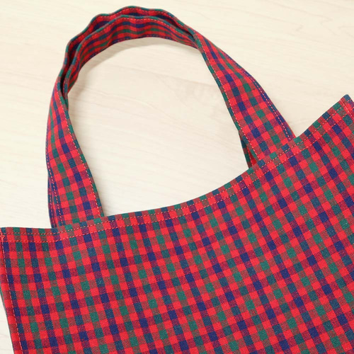 ミニ ファミリア風 赤チェック ネイビー 紙袋型 ミニトート 通勤バッグ