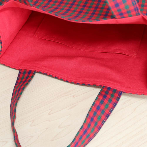 ミニ ファミリア風 赤チェック ネイビー 紙袋型 ミニトート 通勤バッグ