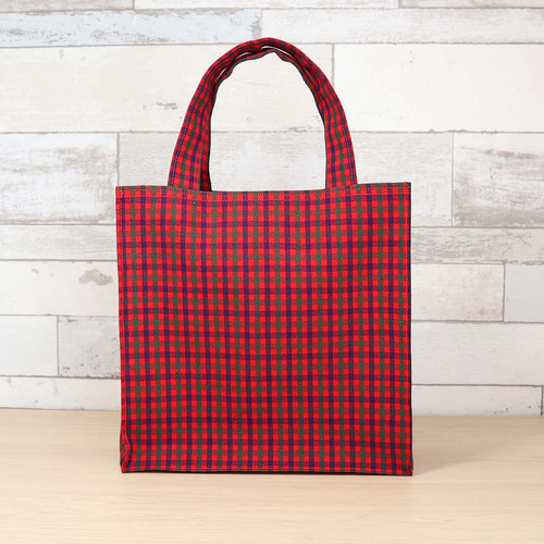 ミニ ファミリア風 赤チェック ネイビー 紙袋型 ミニトート 通勤バッグ