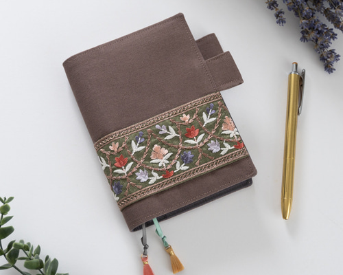 インド刺繍リボン ほぼ日手帳対応／A6サイズ 手帳カバー｜Floral Line