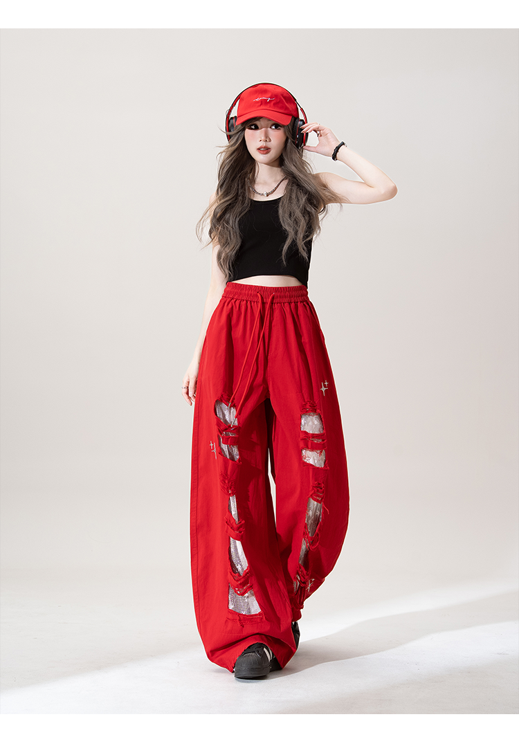 ピンクボヘミアアイスワイドパンツレディース夏薄手2025新型ゆったり垂れ感スリムカジュアルキュロット