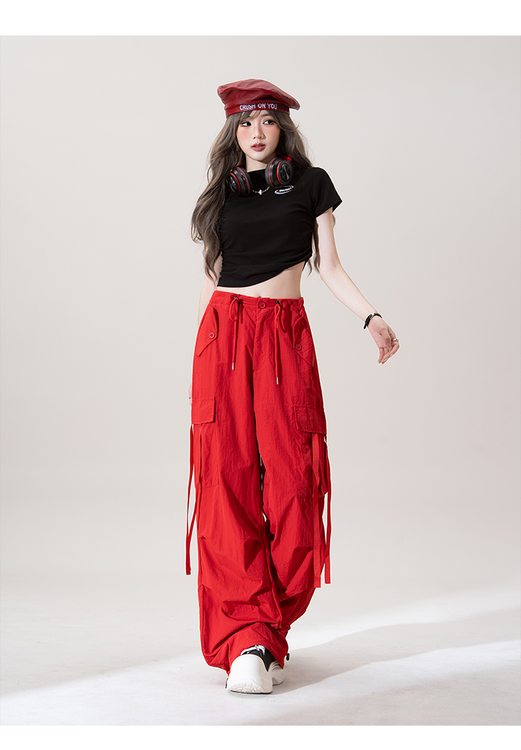 ピンクボヘミアアイスワイドパンツレディース夏薄手2025新型ゆったり垂れ感スリムカジュアルキュロット