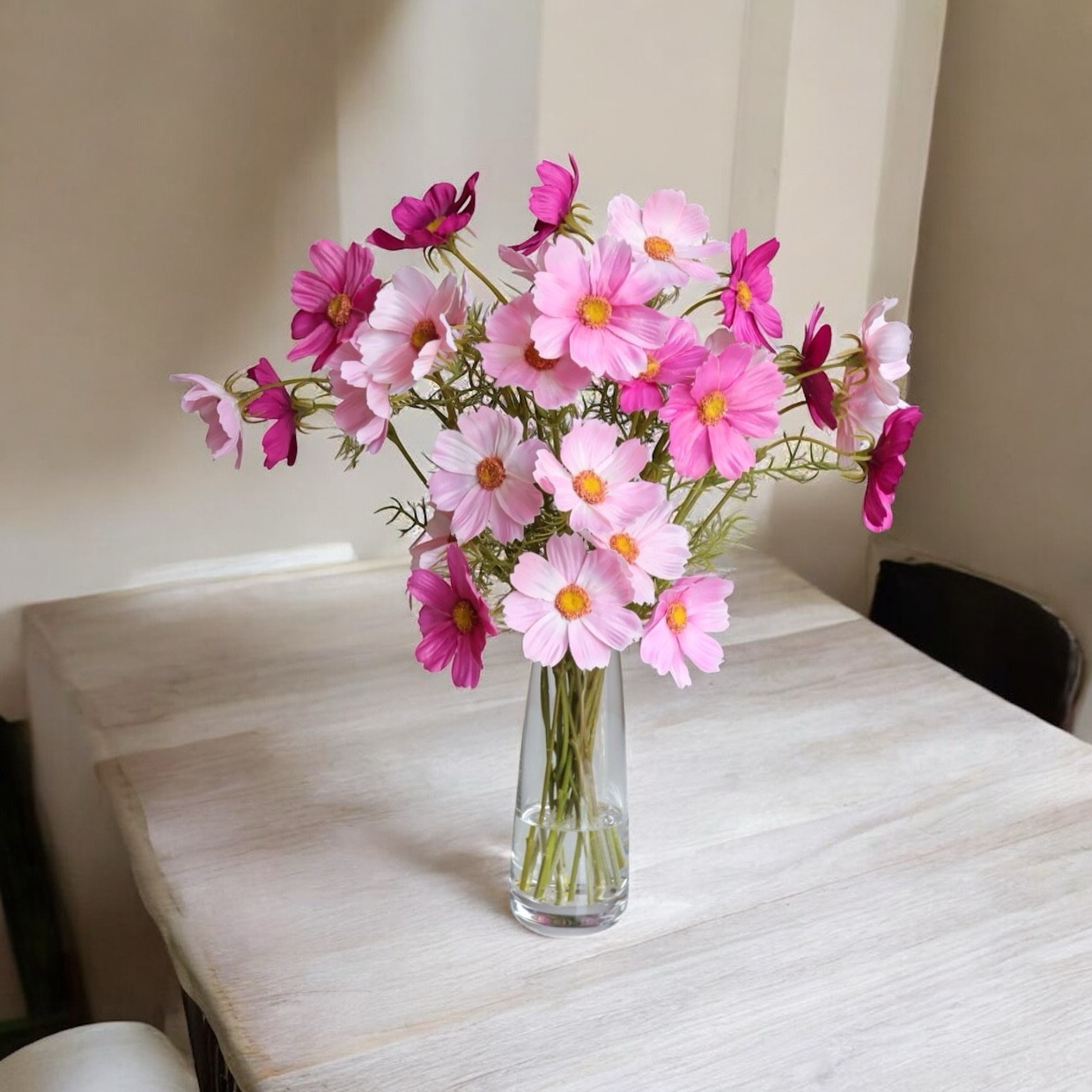 送料無料《ずっと咲いてる》ピンクコスモス３色華やかアレンジ（高さ40cm）アーティフィシャルフラワー