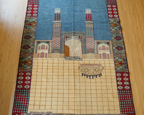 アフガニスタン・ヘラート・アドラスカン産 絨毯 ラグ 191×112cm 1970年代 アフガニスタン手織り絨毯 ヘラートのモスク柄 172×114cm