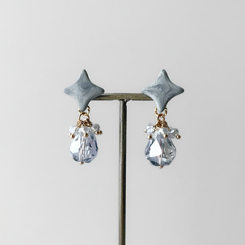 ポリマークレイ × クリスタルガラス costume jewelry ピアス -silver