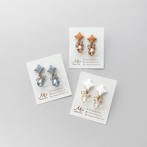 ポリマークレイ × クリスタルガラス costume jewelry ピアス -silver