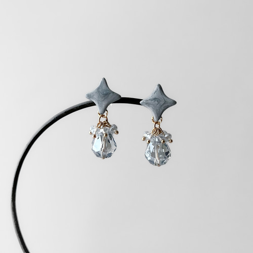 ポリマークレイ × クリスタルガラス costume jewelry ピアス -silver