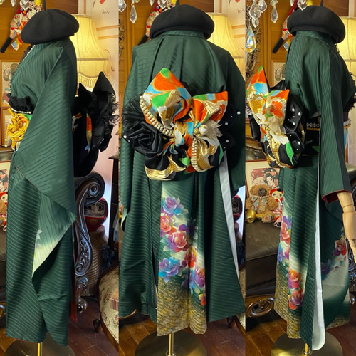 ハナちゃんのママさん　着物リメイク風ロングジレ、ワンピースおまとめ2点 ハナちゃんのママさん 着物リメイク風ロングジレ、ワンピースおまとめ2点