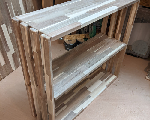 アカシアの木製オープンシェルフ3段 無塗装［棚 ラック］ 棚