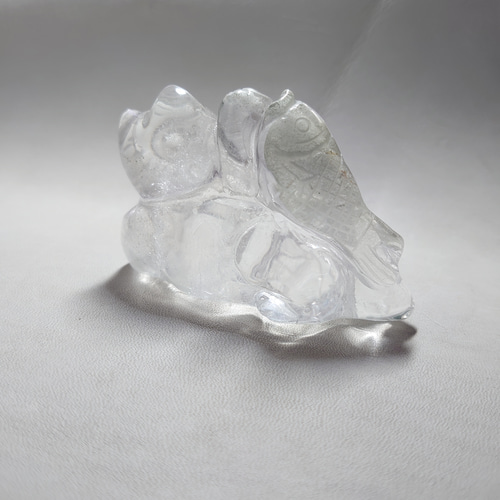 手彫り！ 水晶 魚を捕った招きねこ 置物 素敵な逸品 その他インテリア