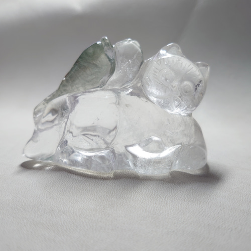 手彫り！ 水晶 魚を捕った招きねこ 置物 素敵な逸品 その他インテリア