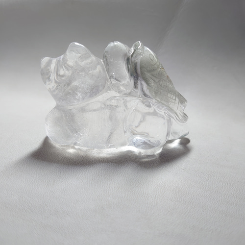 手彫り！ 水晶 魚を捕った招きねこ 置物 素敵な逸品 その他インテリア