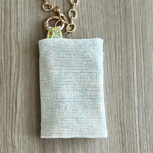 二つ折りポケットティッシュケース 黄色い鳥 青い花 刺繍 こども
