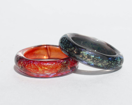 ガラスリング'銀河' 耐熱ガラス、キラキラ、虹、rainbow,軽い