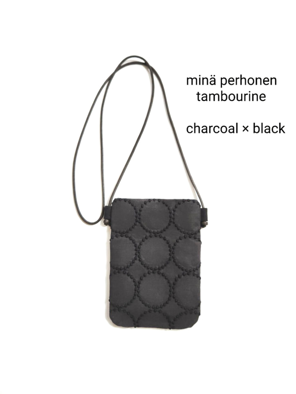 【スマホショルダー】ミナペルホネン タンバリン charcoal × black スマホショルダー】ミナペルホネン タンバリン charcoal × black