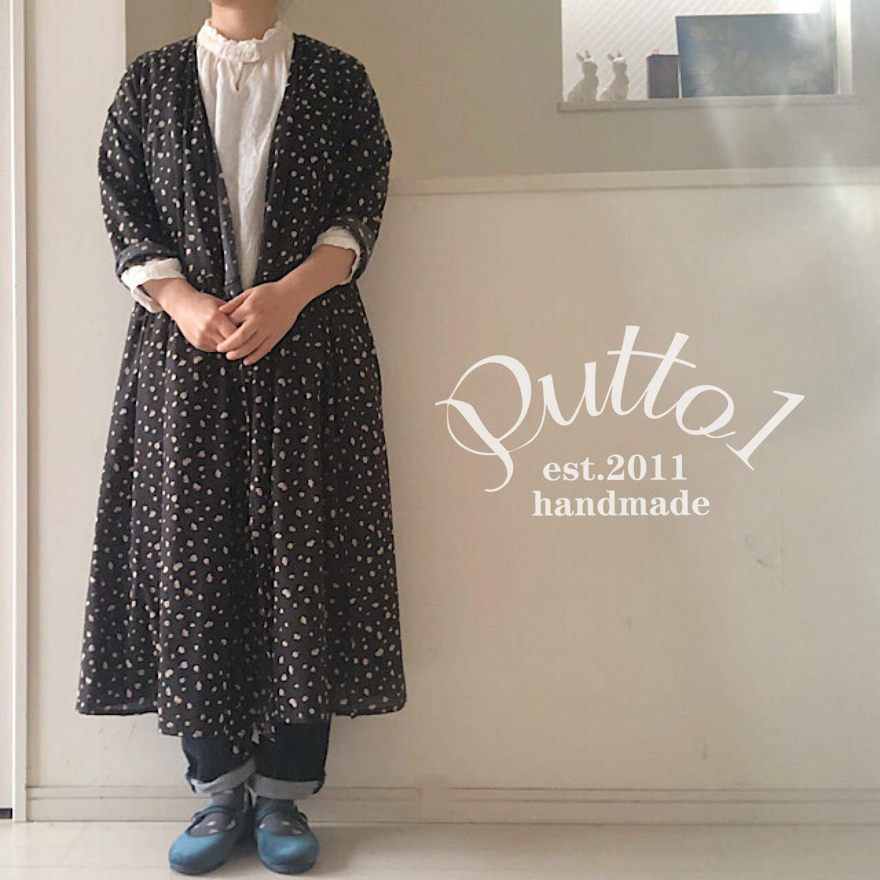 【再販】選べる袖丈とカラー『受注生産』コットンモダール　花びら柄のカシュクールワンピース