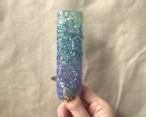 夏スタイル✨️シェル ブルー グラデーション 海 デコiQOSイルマiワン