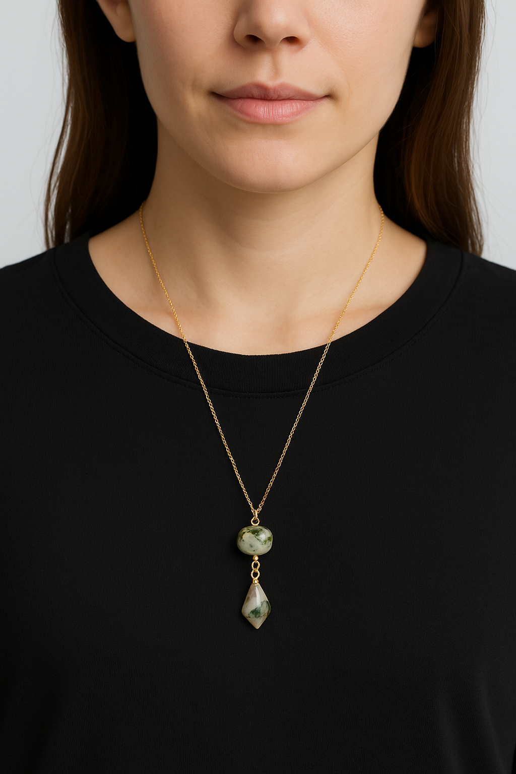 【14kgf・一点物】スクエアアゲートとモスアゲートのネックレス 〜大地の風景〜