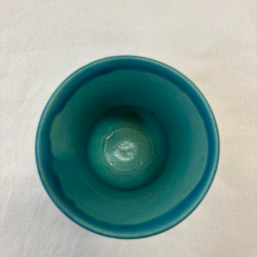 アウトレット|縁に釉薬の線】ターコイズブルーの陶器タンブラー 湯呑み