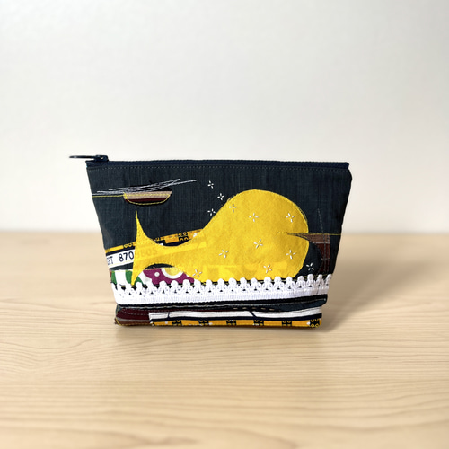 ハギレコラージュ 絵本みたいなマチ付きポーチ くじら ポーチ y.sora
