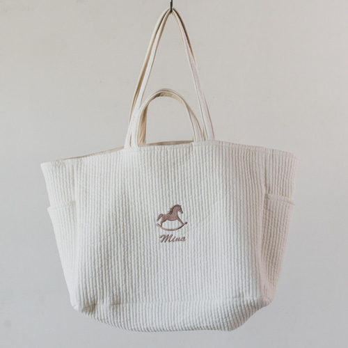 マザーズバッグ ヌビ 名入れ 木馬 刺繍 トートバッグ 出産祝い