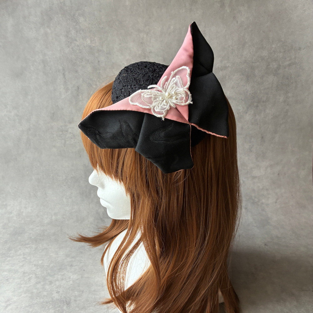 【送料無料】京都 和ボンネ １点もの 蝶々 ティアドロップ ヘッドドレス シルク 着物生地 着物 袴 [HB1381］