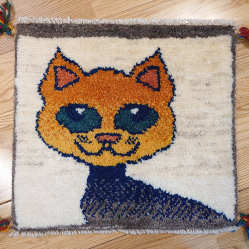 ペルシャギャッベ ミニマット 横39.5x37cm 猫 オレンジ T5837