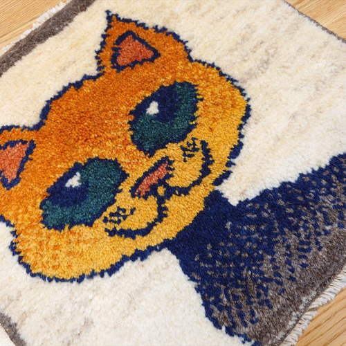 ペルシャギャッベ ミニマット 横39.5x37cm 猫 オレンジ T5837