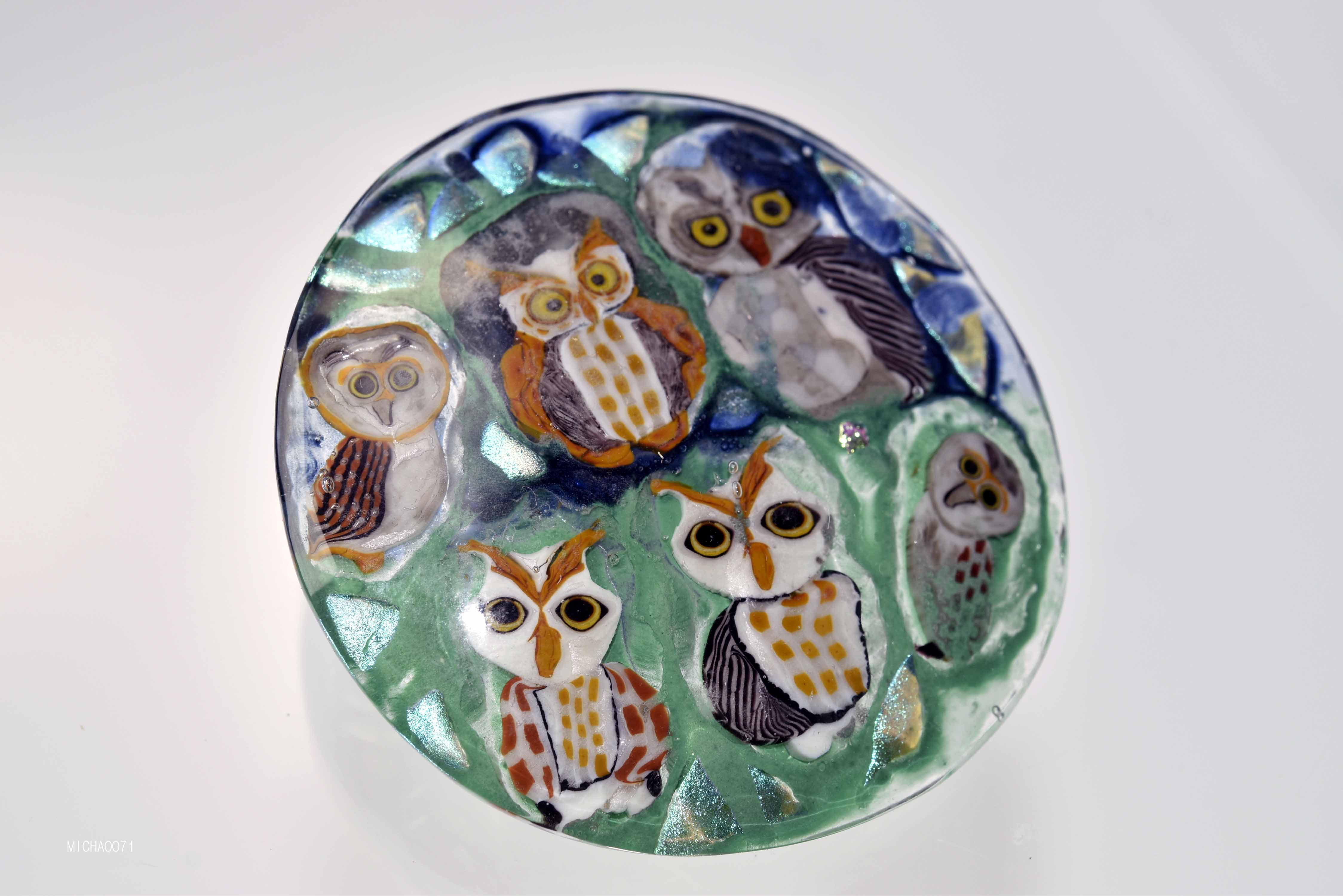 フクロウのトンボ玉　ガラスのジュエリー　ペンダントトップ（12045-491）作家物一点物