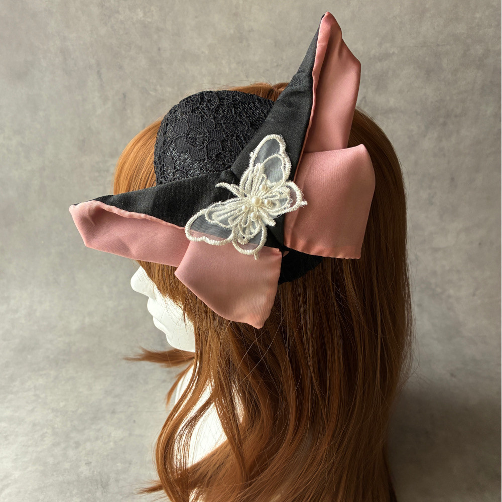 【送料無料】京都 和ボンネ １点もの 蝶々 ティアドロップ ヘッドドレス シルク 着物生地 着物 袴 [HB1382］