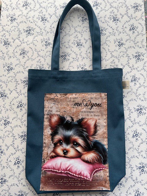 ヨーキートートバック/お散歩バック（セルリアンブルー)