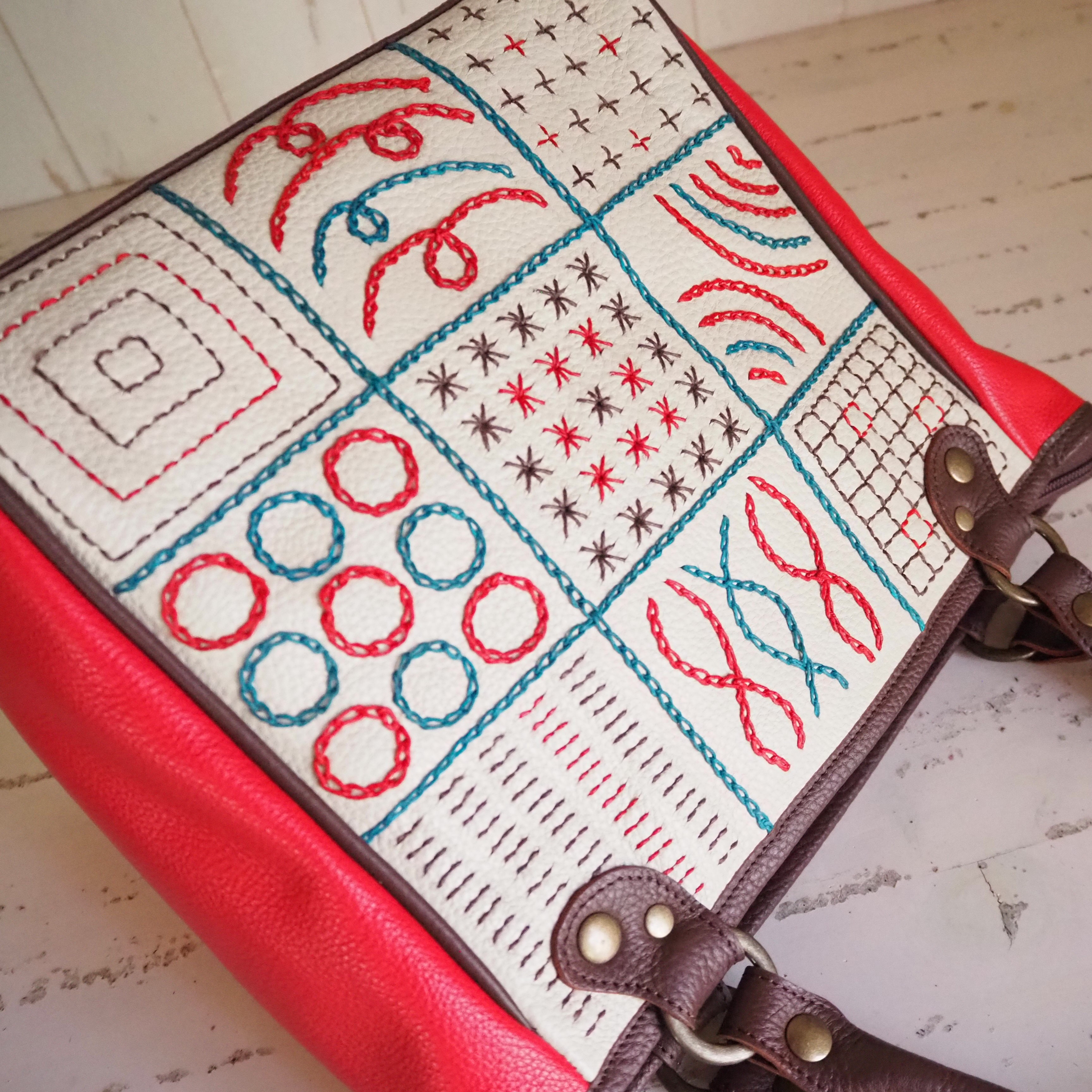 一点もの・手縫い刺繡のトートバッグ・本革・手縫い・即納