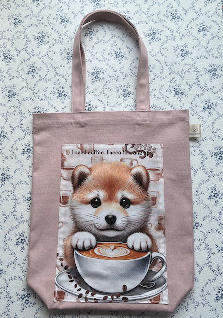 柴犬トートバック/お散歩バック（ドーンピンク)