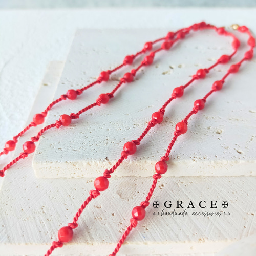 赤色コーラルビーズロングネックレス 証明書付き 赤色コーラルビーズロングネックレス 証明書付き