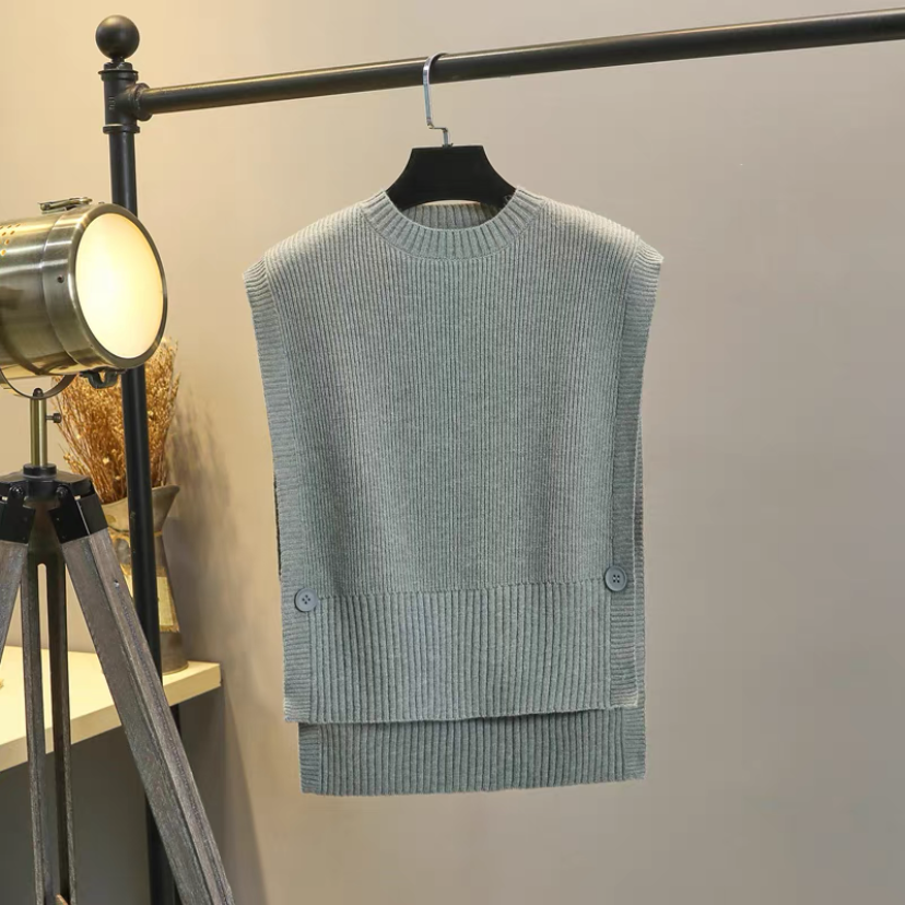 ニットベスト、カジュアル 、レディース、 ゆったり、袖なし